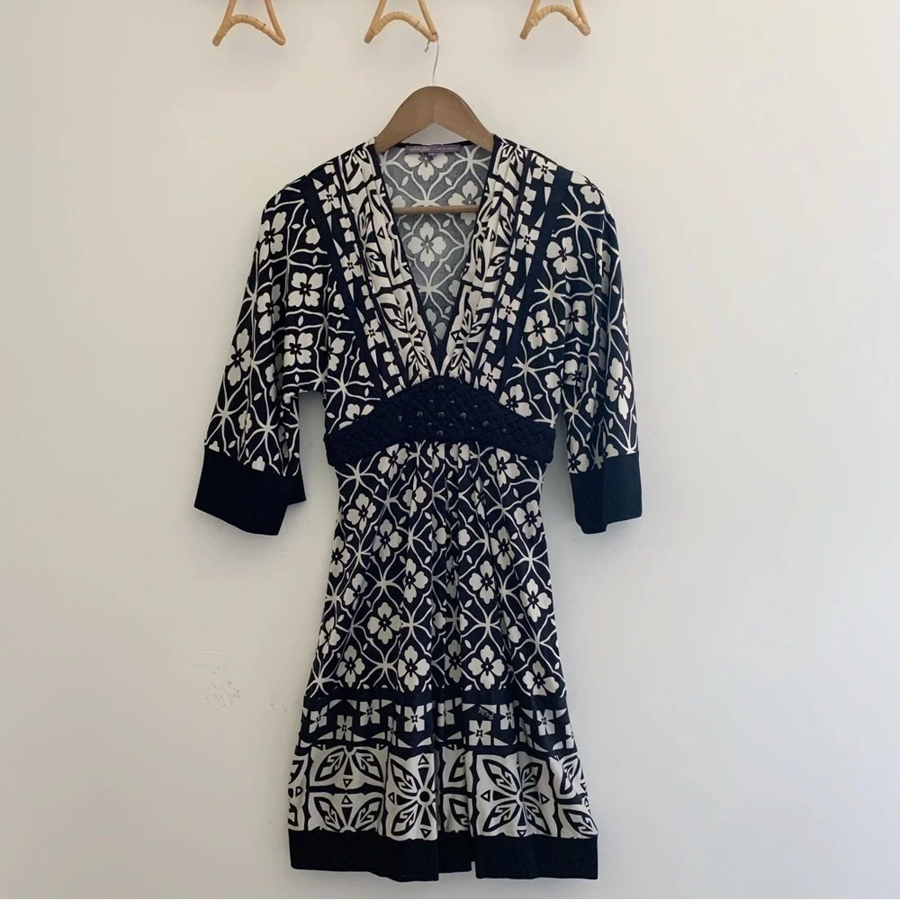 Hale Bob Deep V Neck Floral Silk Dress Small Cocktail LBD - Picture 8 of 8